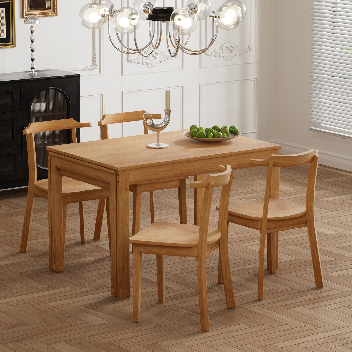 TOPMAX 65" 5-Piece Dining Set with Wheels, Expandable Table, and 4 Small Chairs, Natural Finish