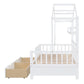 Wooden Twin Size House Bed with 2 Drawers Kids Bed with Storage Shelf White