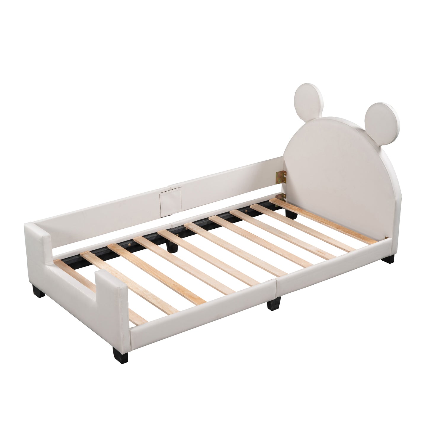 Twin Size Upholstered Daybed with Carton Ears Shaped Headboard White