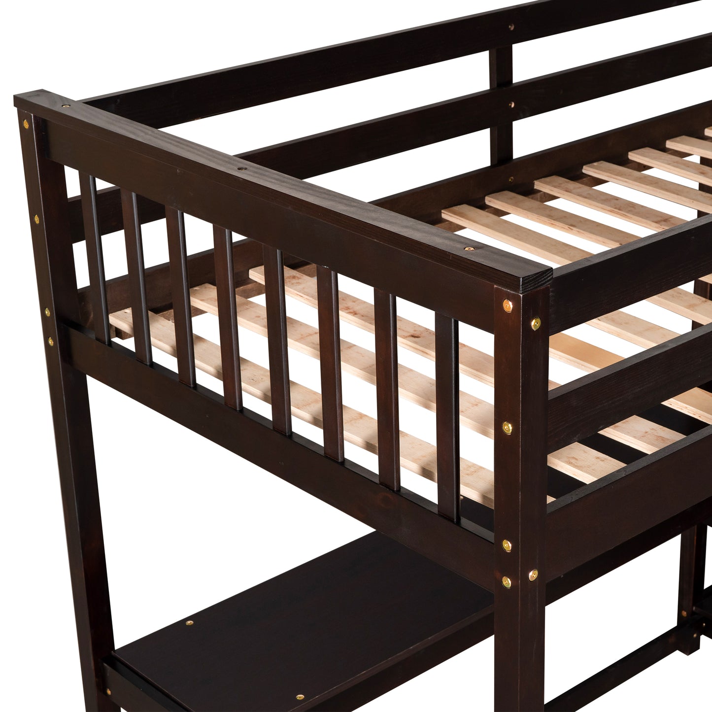 Twin Size Loft Bed with Storage Shelves and Under-bed Desk  Espresso