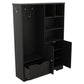 Multi-functional Hall Tree with Storage Shelves Drawers and Cabinet, Elegant Hallway Shoe Cabinet with Bench Modern Black