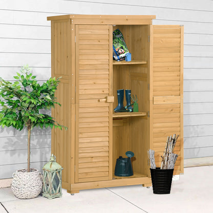 Wooden Garden Shed 3-tier Patio Storage Cabinet Outdoor Organizer Wooden Lockers with  Wood (Natural Wood Color -Shutter Design)