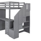 Twin Size Loft Bed with Wardrobe and Staircase  Desk and Storage Drawers and Cabinet in 1 Gray