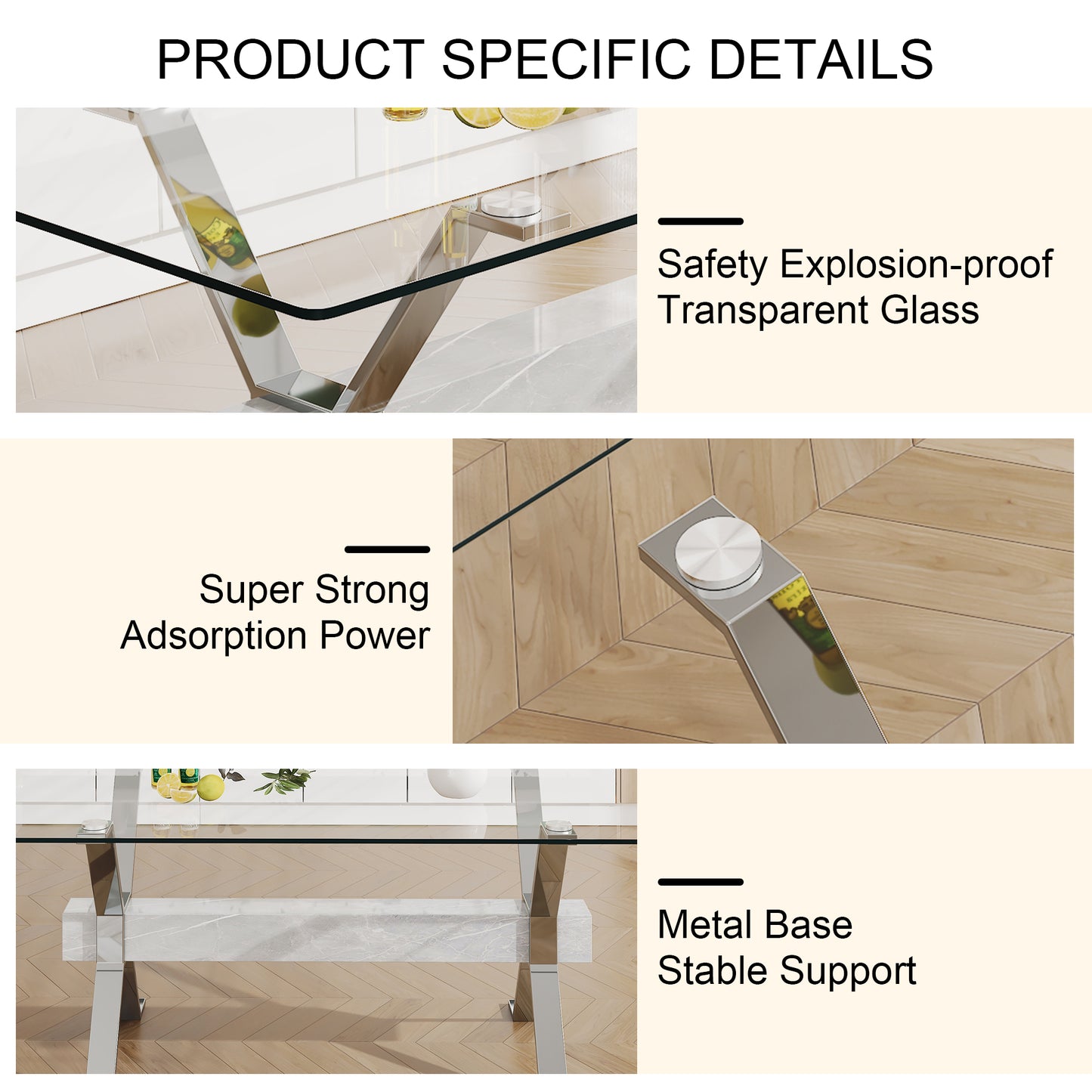 Modern Tempered Glass Dining Table, 79" x 39" x 30", Sleek Design for Dining Rooms