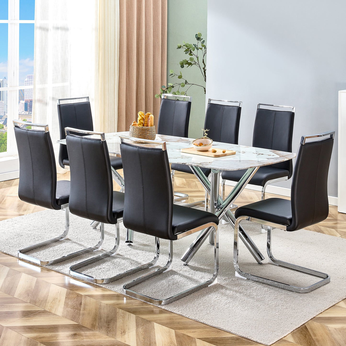 Large modern minimalist rectangular dining table suitable for 6-8 people equipped