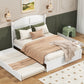 Wood Queen Size Platform Bed with Twin Size Trundle and 2 Drawers White