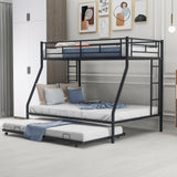 Twin over Full Bed with Sturdy Steel Frame Bunk Bed with Twin Size Trundle  Two-Side Ladders  Black