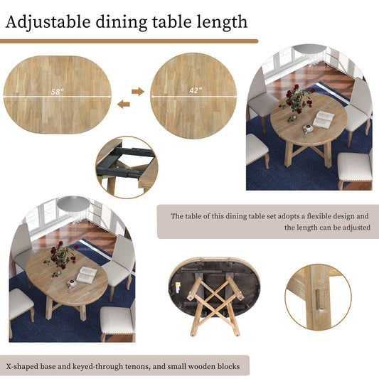 TREXM Farmhouse Round Extendable Dining Table