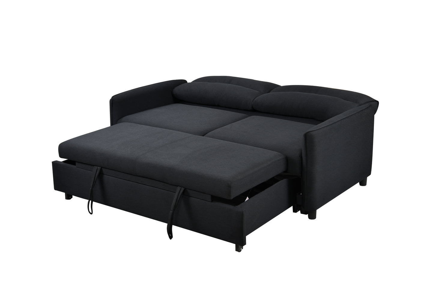 Sofá cama convertible 3 en 1, moderno sofá de dos plazas de tela con cama extraíble, perfecto para espacios pequeños, color negro