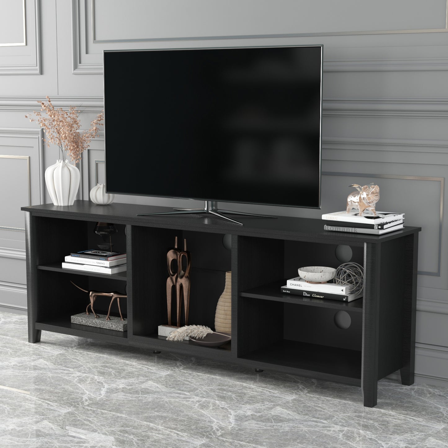 TV Stand Storage Media Console Entertainment Center Tradition Black