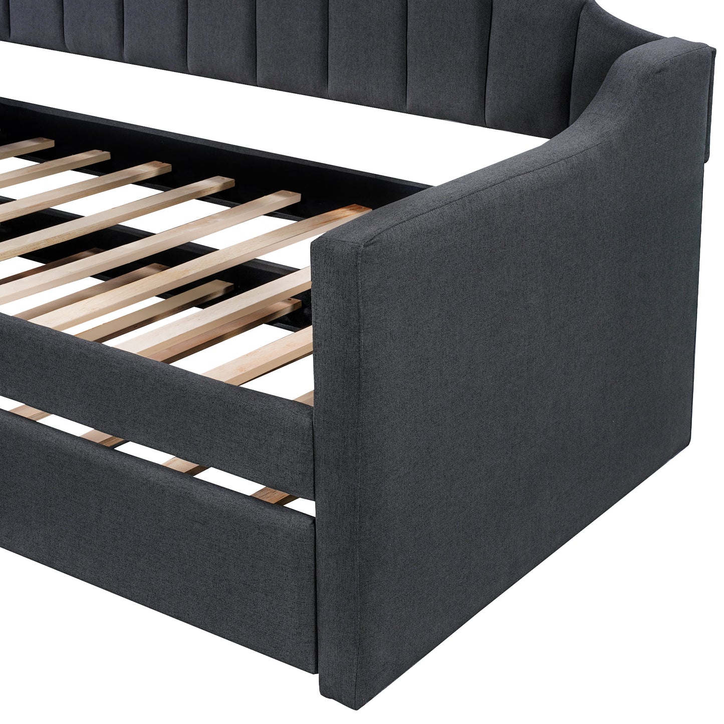 Upholstered Twin Daybed with Trundle, Black Finish for Bedrooms and Guest Rooms