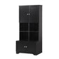 Bathroom storage cabinet, 4-door independent cabinet, adjustable shelf, open multi-layer shelf, black