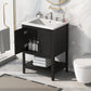 Black Modern Sleek Bathroom Vanity Elegant Ceramic Sink with Solid Wood Frame Open Style Shelf