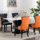 Tufted Solid Wood Contemporary PU and Velvet Upholstered Dining Chair with Wood Legs Nailhead Trim 2-Pcs Set Black+Orange