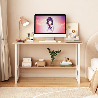 Computer Desk with Storage Rack, Simple Wooden Design for Bedrooms and Student Home Offices