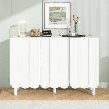 ON-TRANS Cream Shoe Cabinet with 5 Adjustable Solid Wood Legs, Large Storage with Wave Doors, White