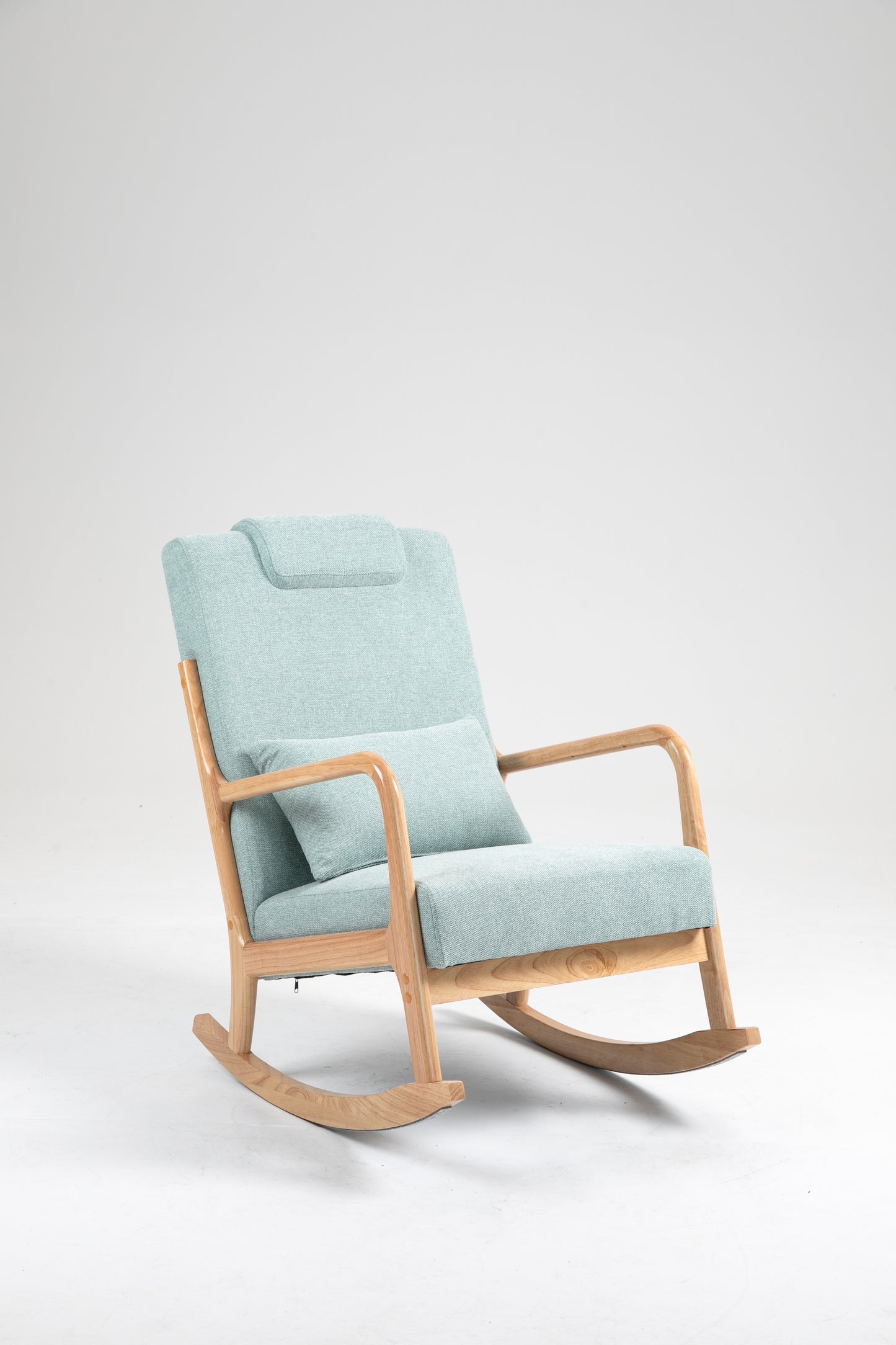 Rocking Chair Upholstered Fabric Rocking Armchair Indoor with High Backrest Glider Chairs and Lumbar Pillow for Living Room