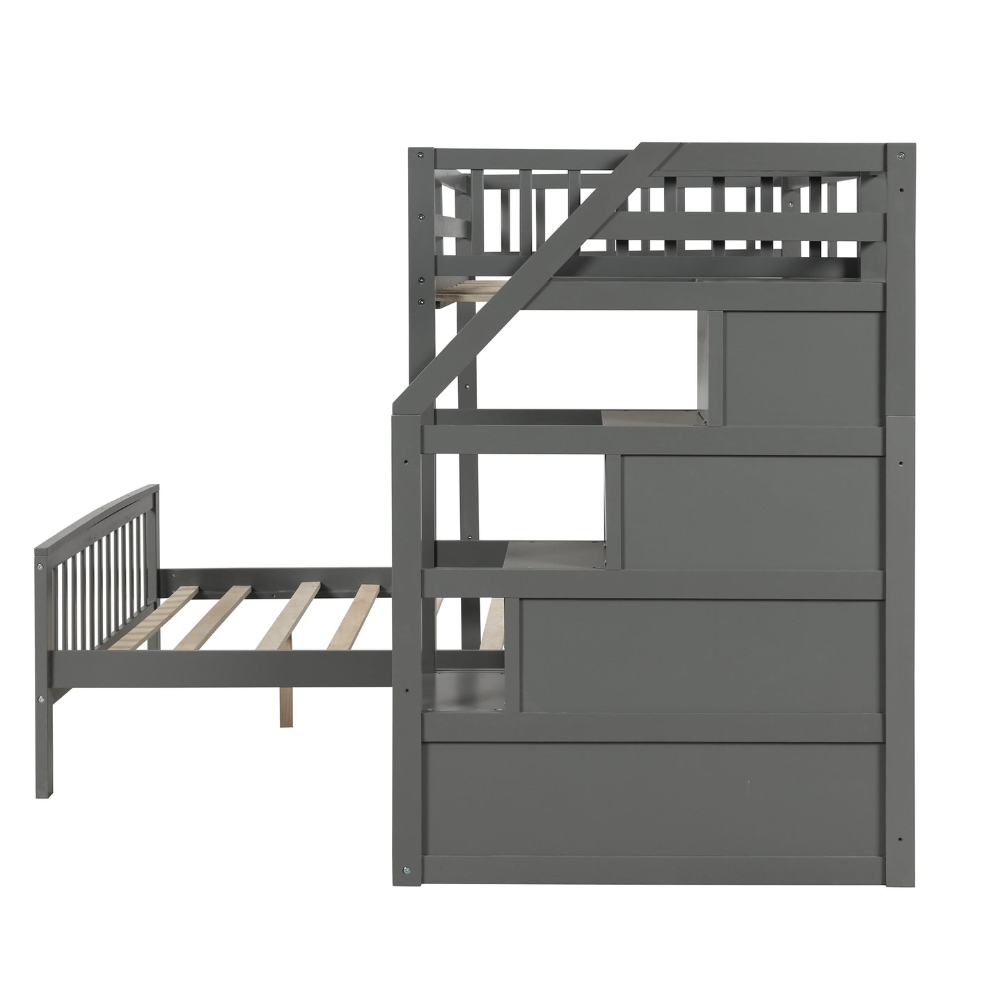 Twin over Full Loft Bed with Staircase Gray