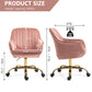 360° Pink Velvet Swivel Chair With High Back Adjustable Working Chair With Golden Color Base