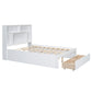 Full Size Platform Bed with Storage Headboard and 2 Drawers, White