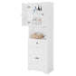 Tall Bathroom Cabinet with Four Doors, Large Storage Space Open Shelve, Upper Storage Cabinet, Whit