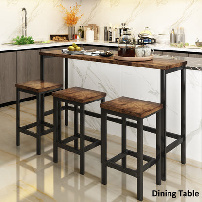 TOPMAX Counter Height Extra Long Dining Table Set with 3 Stools, Pub Kitchen Set in Brown