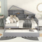 Full Size Platform Bed with Trundle and Shelves Gray