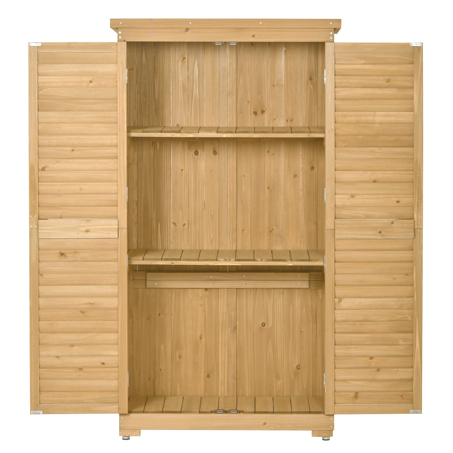 Wooden Garden Shed 3-tier Patio Storage Cabinet Outdoor Organizer Wooden Lockers with  Wood (Natural Wood Color -Shutter Design)