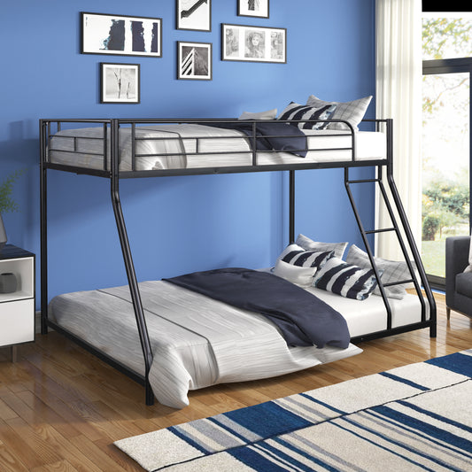 Metal Twin over Full Bunk Bed with Heavy-Duty Construction, Noise Reduction, and Safety Guardrails