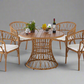 Outdoor Dining Set of 5, Simple Bamboo Table with PE Rattan Round Top, 110cm, Perfect for Patios