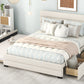 Queen Upholstered Platform Bed with Twin Size Trundle and Two Drawers  Beige