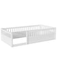 Twin Floor Bed Frame with Fence, Wood Kids Floor Beds Frame for Bedroom Playroom,White