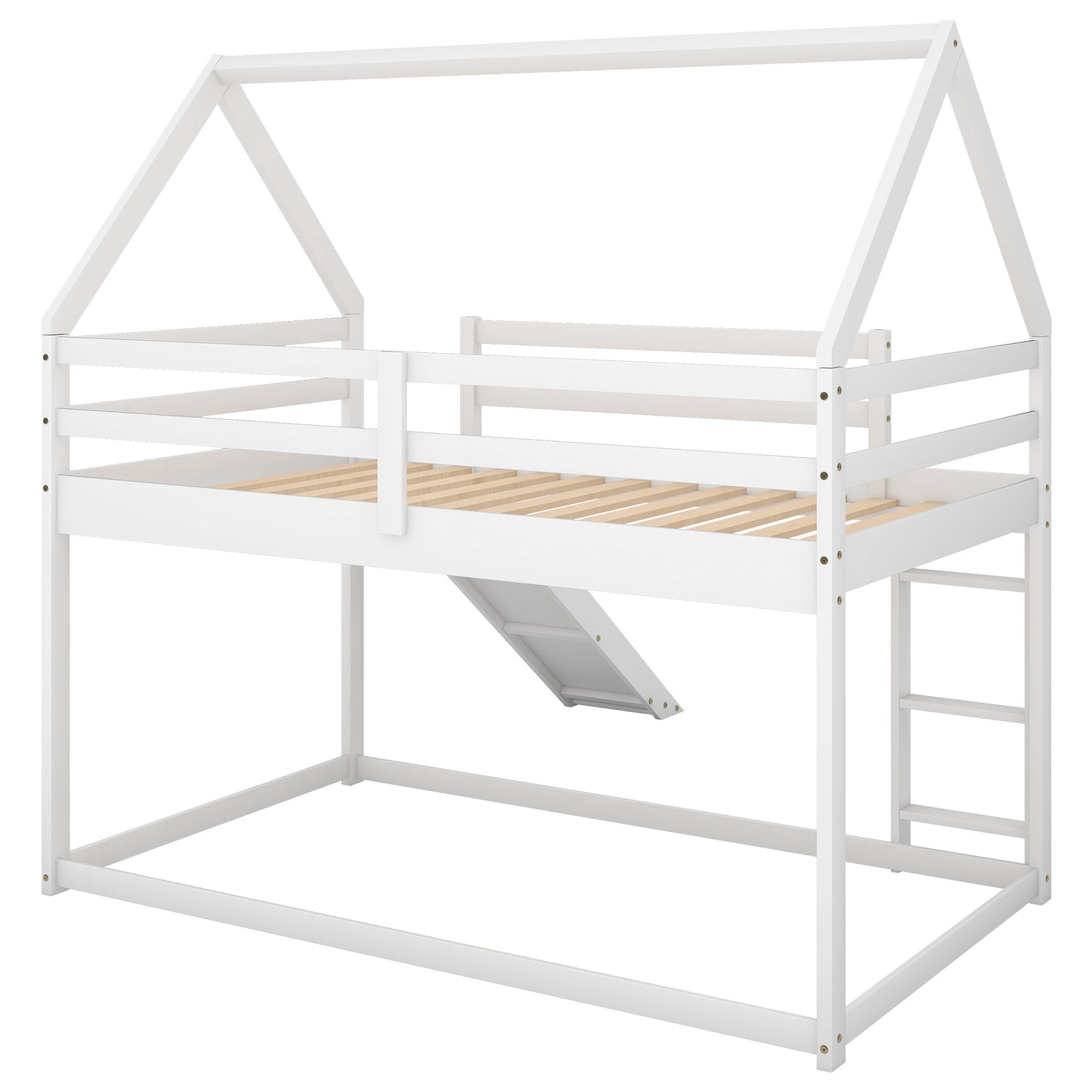 Twin Size Bunk House Bed with Slide and Ladder White