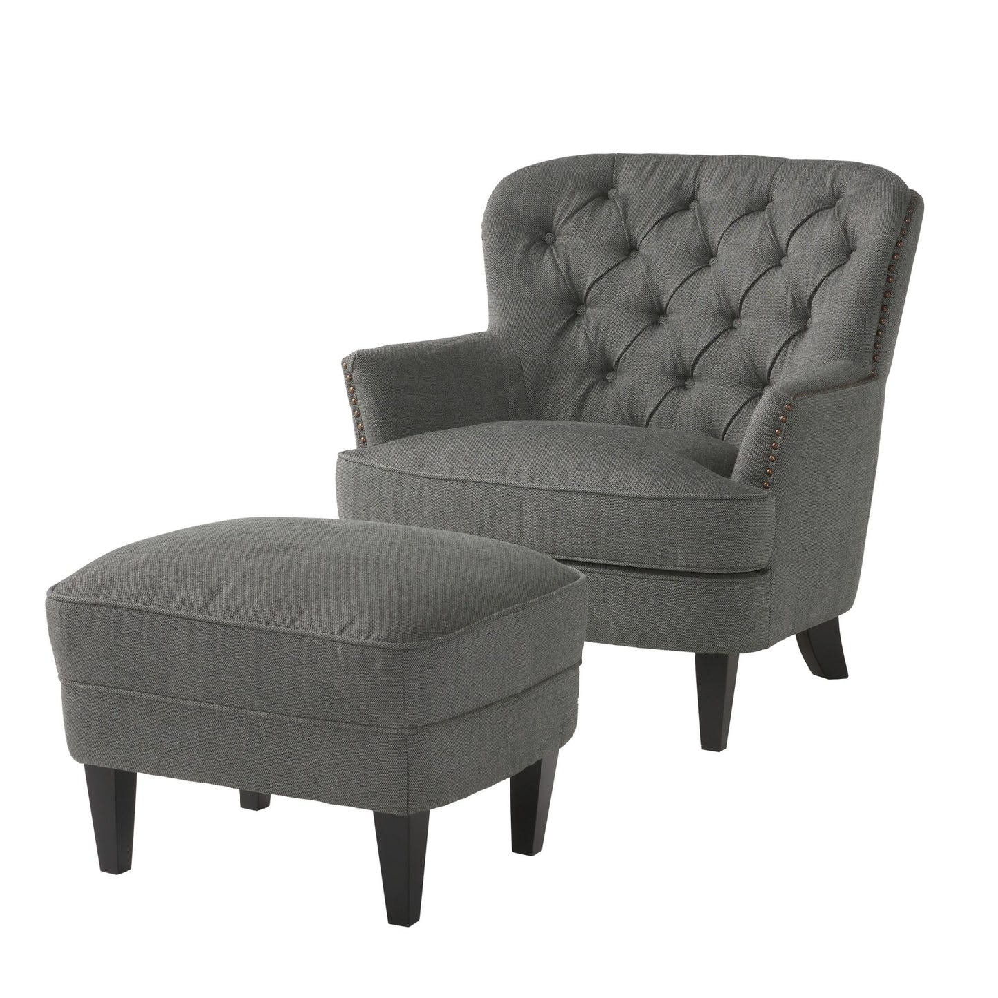 Sillón club moderno de tela gris y conjunto otomano, elegante sillón acolchado para salas de estar