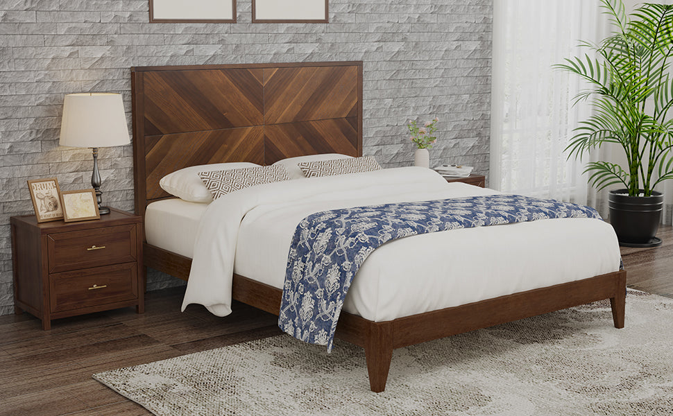 Mid-Century Modern Platform Bed Wood Slat Support with No Box Spring Needed,Full, Walnut