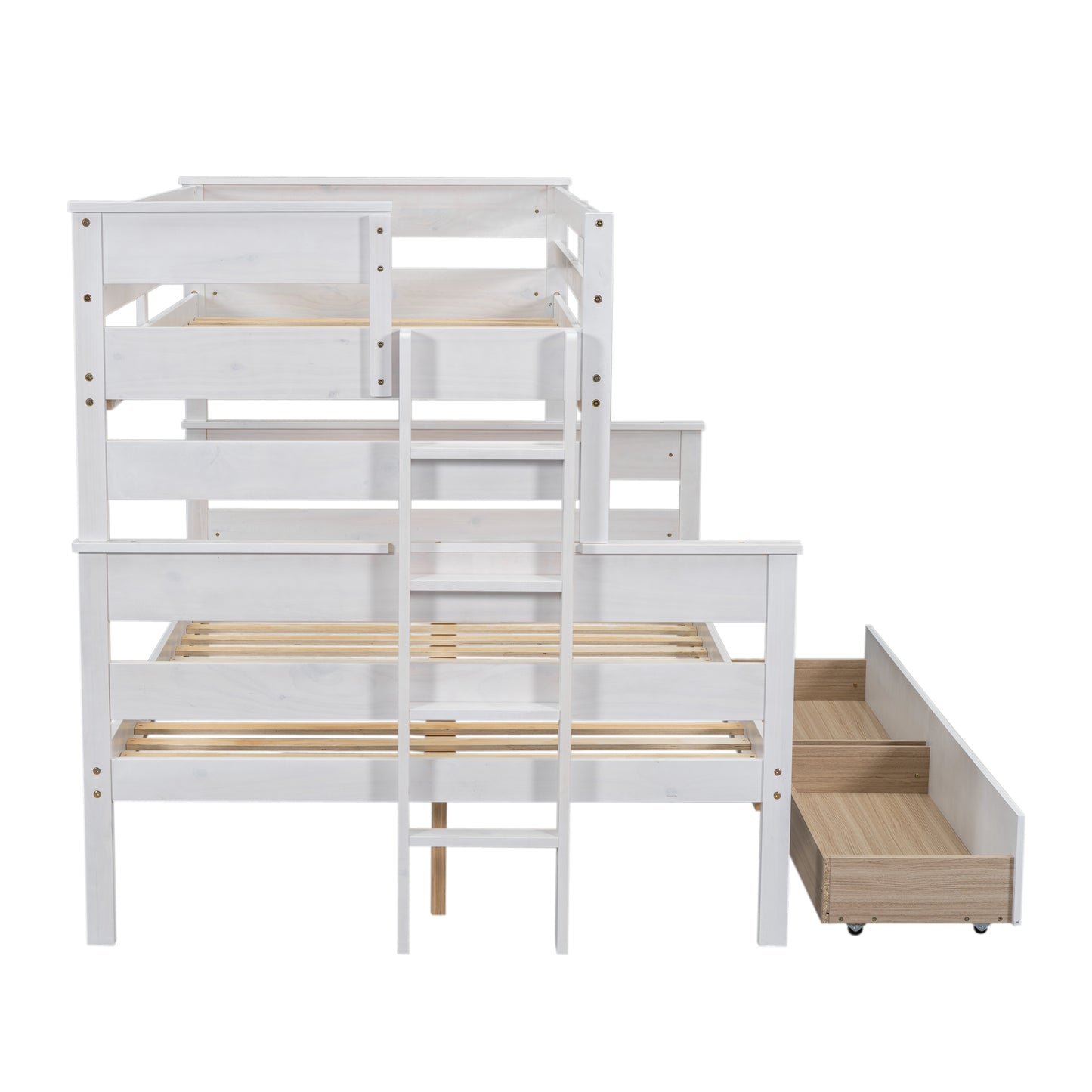 Wood Twin over Full Bunk Bed with 2 Drawers  White