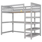 Twin Size Loft Bed with Storage Shelves and Under-bed Desk Gray