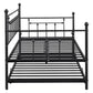 Metal double bed with ear shaft/sturdy/noise reduction/flexible ear shaft/retro style/no need for spring box (Black)