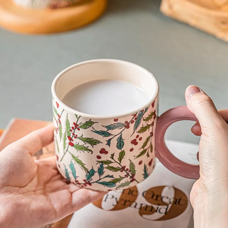 Taza de cerámica de estilo británico, lindas tazas de café, regalo de personalidad, tazas de leche de avena para el desayuno con pintura de color para el hogar para chicas kawaii 