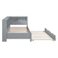 Wooden Twin Size DayBed with Twin Size Trundle, DayBed with Storage Shelf and USB Charging Ports,Grey