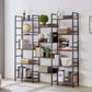 Triple Wide 5-shelf Bookshelves Industrial Retro Wooden Style Home and Office Large Open Bookshelves Rustic Brown