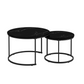 A set of nested coffee tables, 27.6-inch round coffee table, wooden marble patterned tabletop, sturdy metal frame (black)