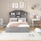 Full Size Wood Platform Bed with House-shaped Storage Headboard and 2 Drawers Gray