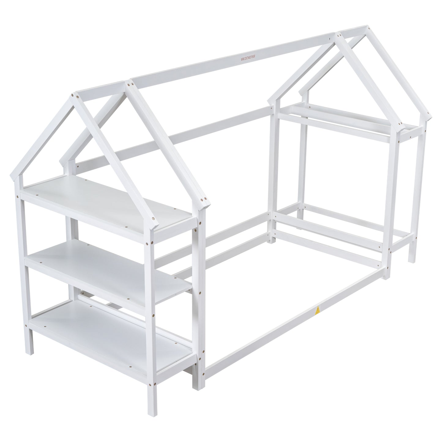 Twin House-Shaped Floor Bed with 2 Detachable Stands White