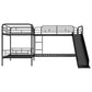 Twin Size L-Shaped Bunk Bed with Slide and Ladder  Black