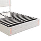 Queen Size Upholstered Bed with LED Lights,Hydraulic Storage System and USB Charging Station,White