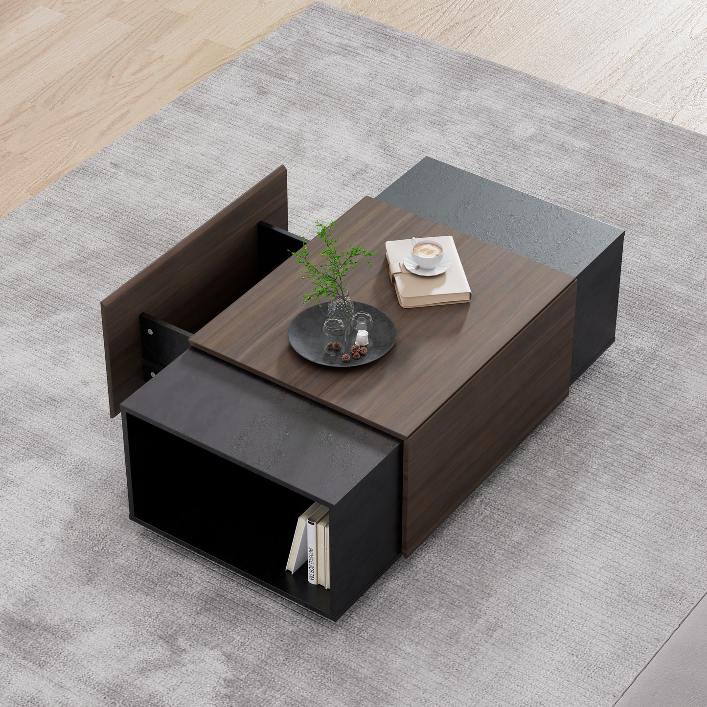 47 Inch Modern Farmhouse Drawer Coffee Table for Living Room or Office  Armando & Texture Black