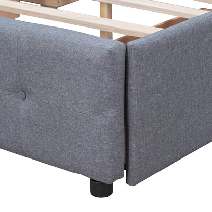 Linen Upholstered Platform Bed with Drawers Dark Gray