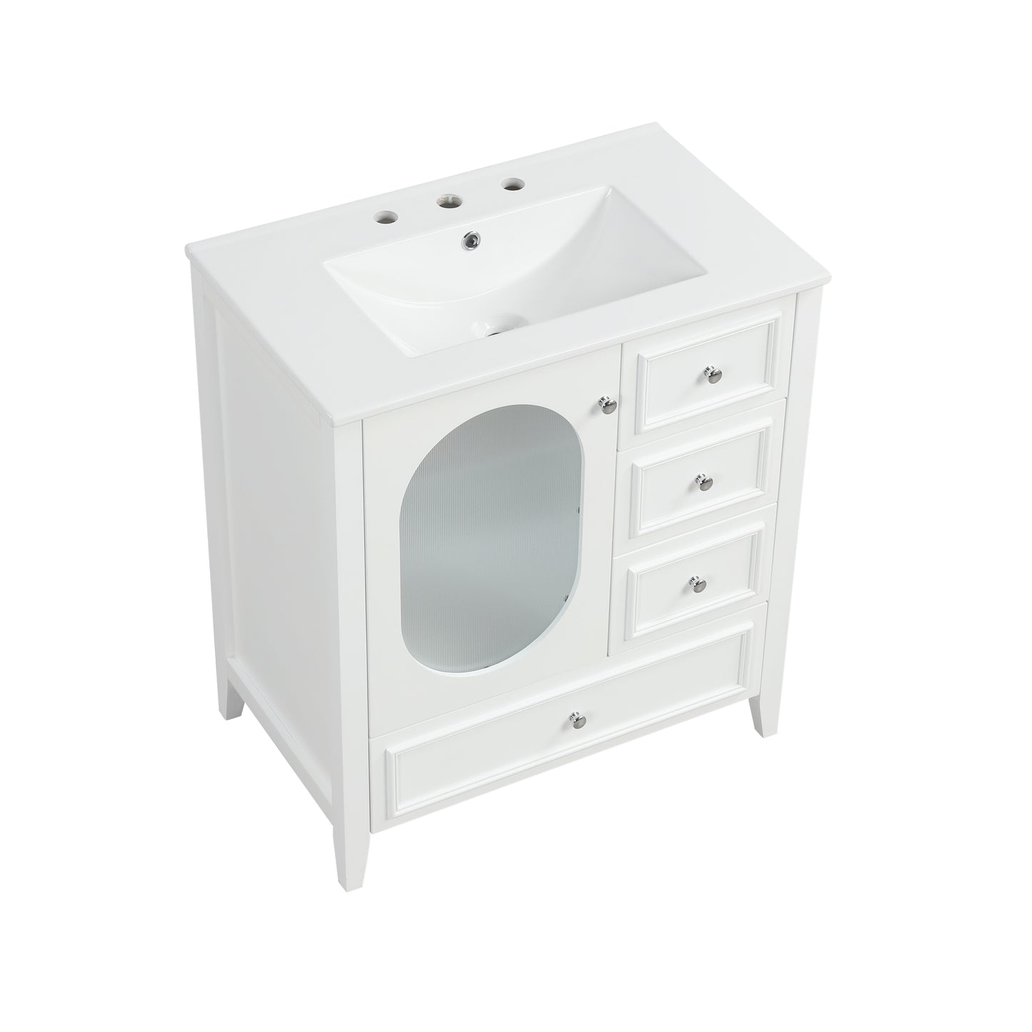 Bathroom Vanity with Sink, Bathroom Vanity Cabinet with Three Drawers and Door, Solid Wood and MDF, White