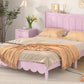 Full Size Wood Platform Bed Frame, Retro Style Bed with Rectangular Headboard,No Need Box Spring,Pink